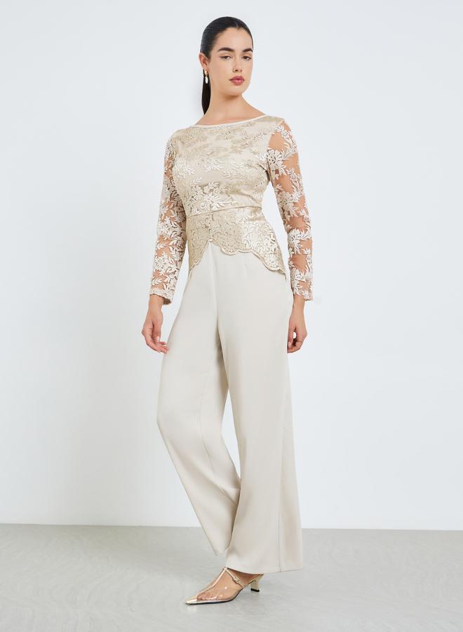 Styli Women Lace Overlay Wide Leg Evening Jumpsuit - Image 2